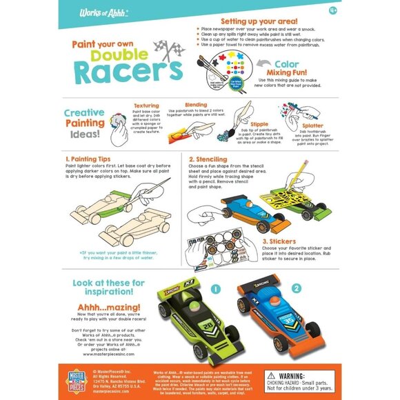 Works Of Ahhh Paint Your Own Double Racers Kit With Non-Toxic Acrylic Paints & S - Picture 4 of 4